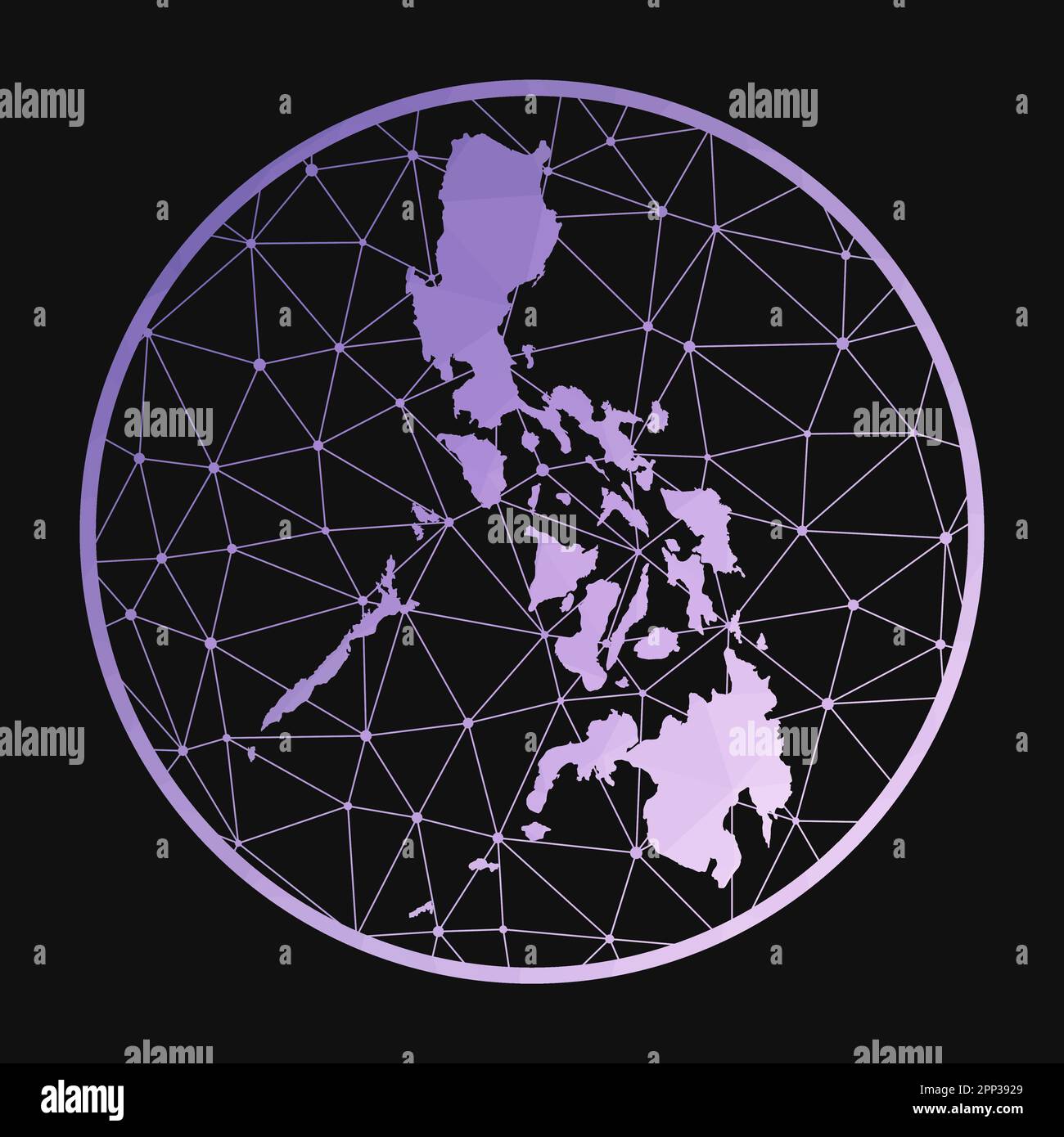 Philippines icon. Vector polygonal map of the country. Philippines icon in geometric style. The country map with purple low poly gradient on dark back Stock Vector