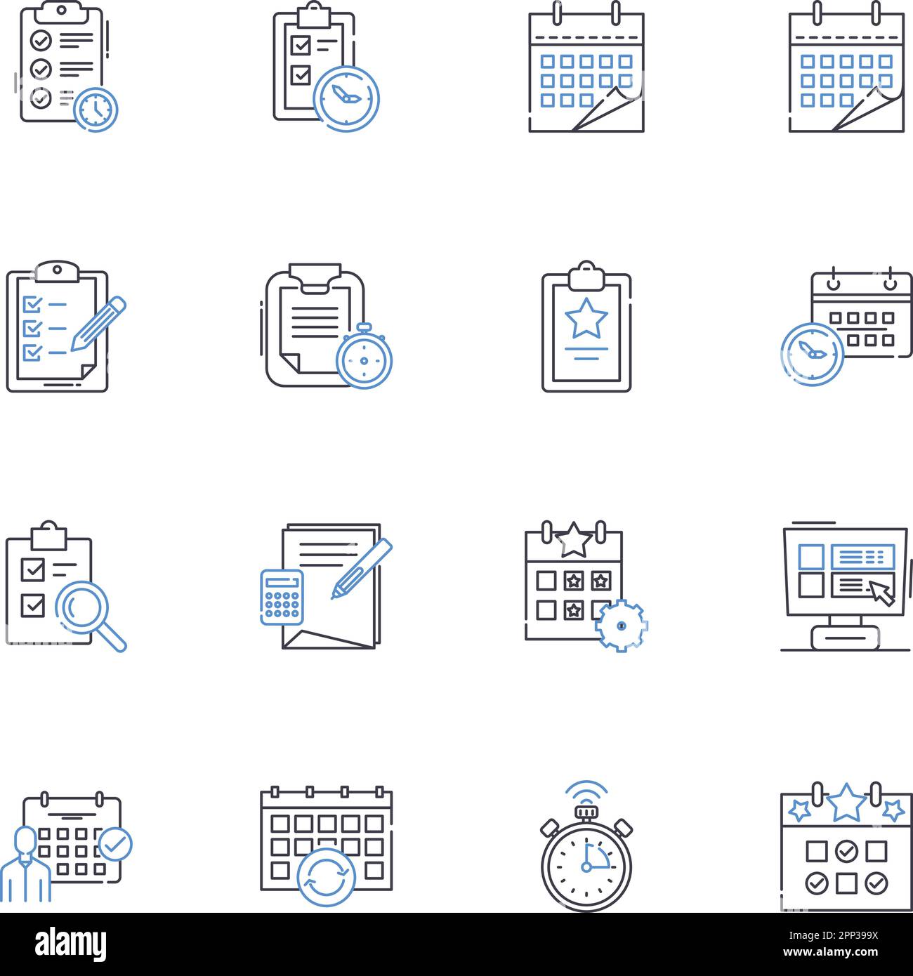 Appointment line icons collection. Schedule, Booking, Arrangement, Reservation, Meet-up, Plan, Consulation vector and linear illustration Stock Vector