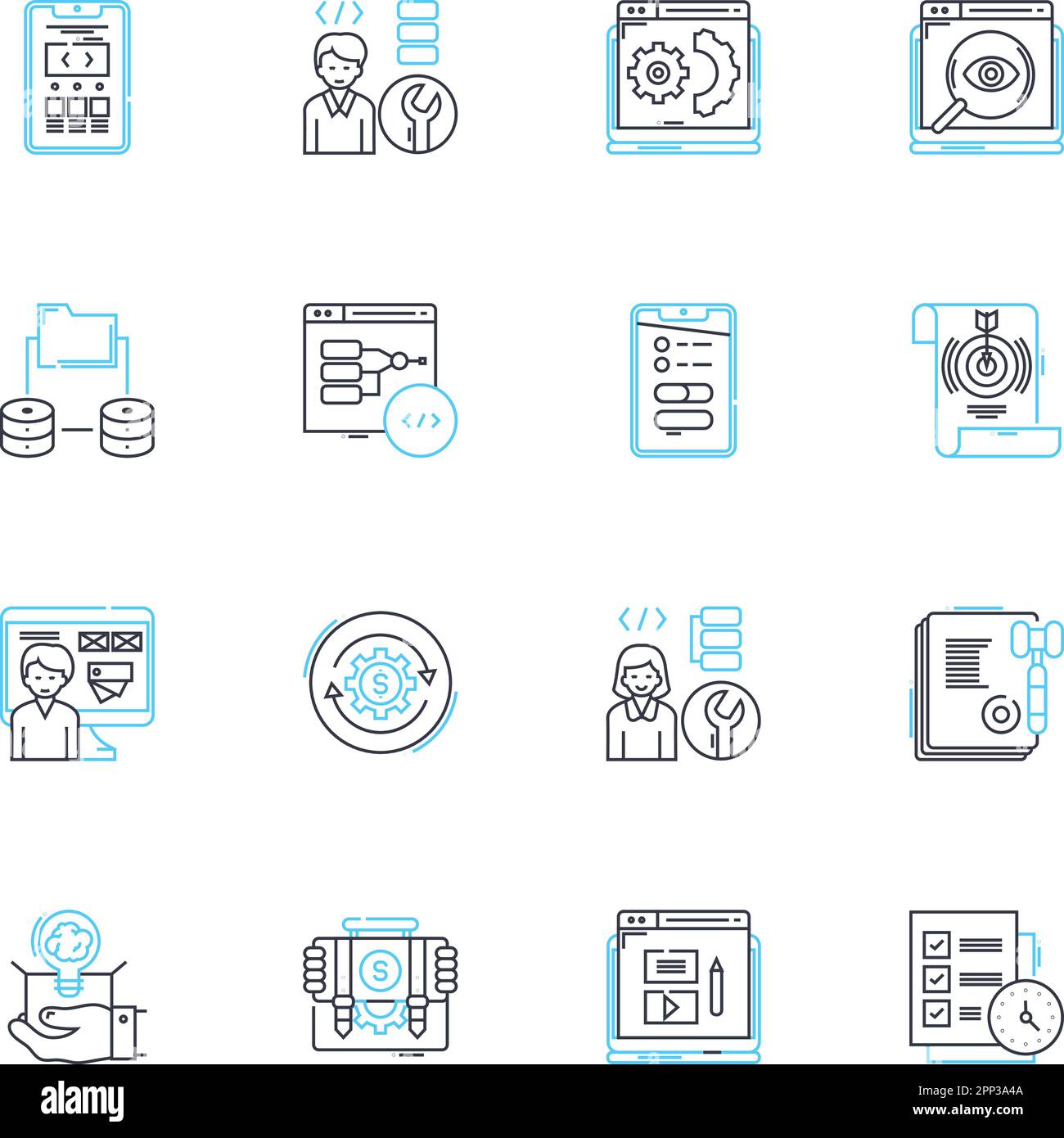 Financial management linear icons set. Budgeting, Savings, Investments, Taxation, Forecasting, Accounting, Auditing line vector and concept signs Stock Vector