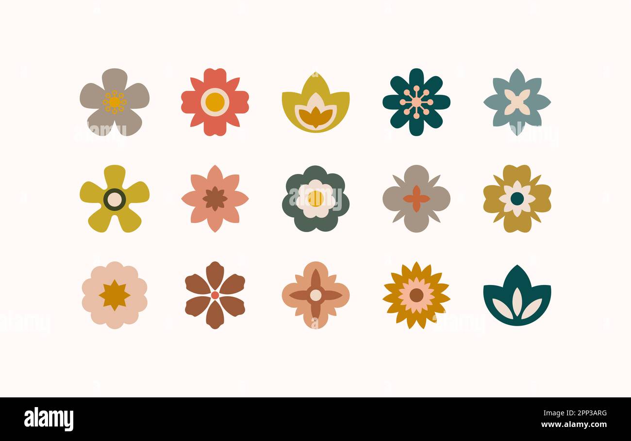 Flat flower color icons set. Simple flower silhouette Stock Vector