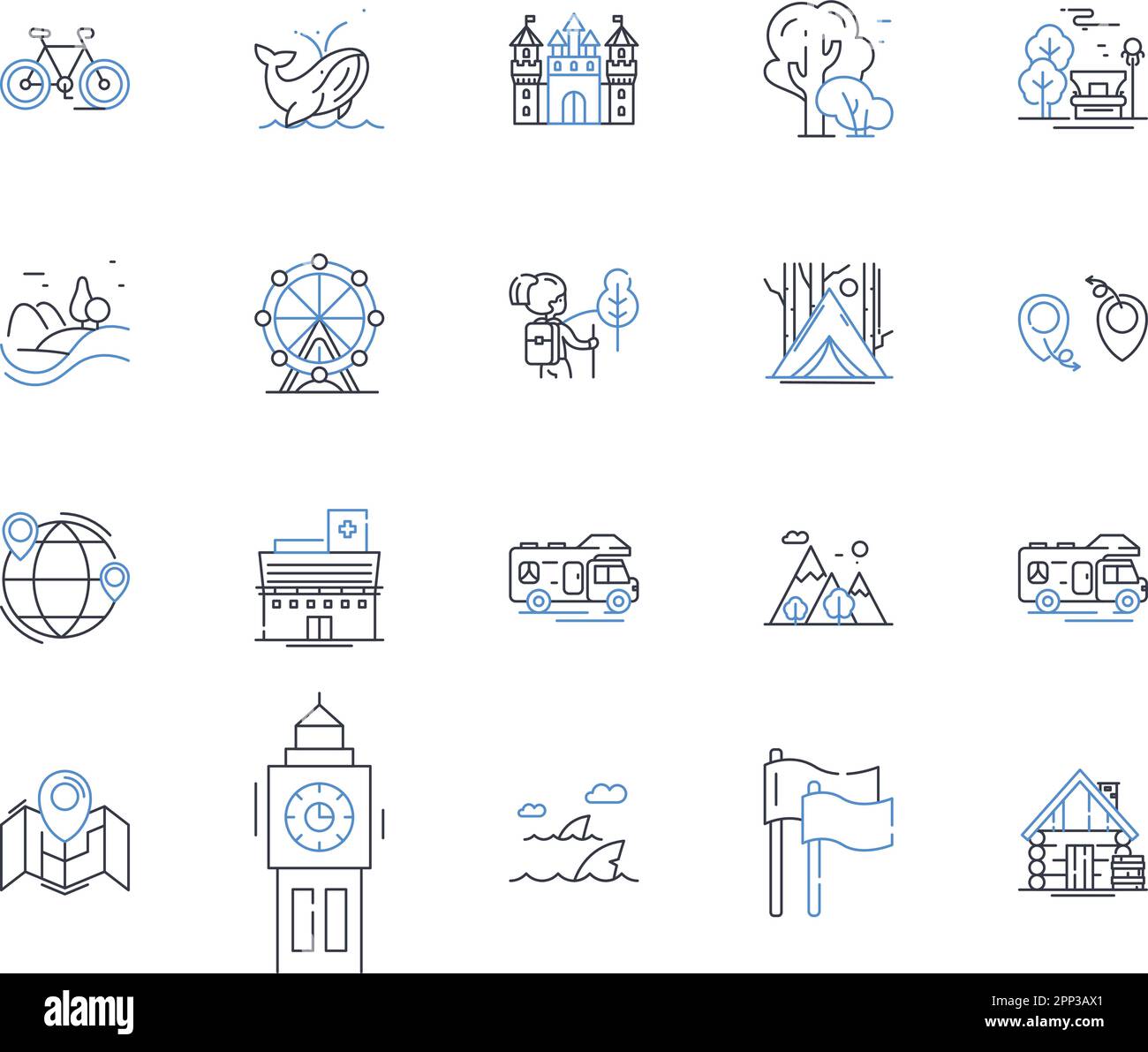 Historical tour line icons collection. Landmarks, Monuments, Memorials ...