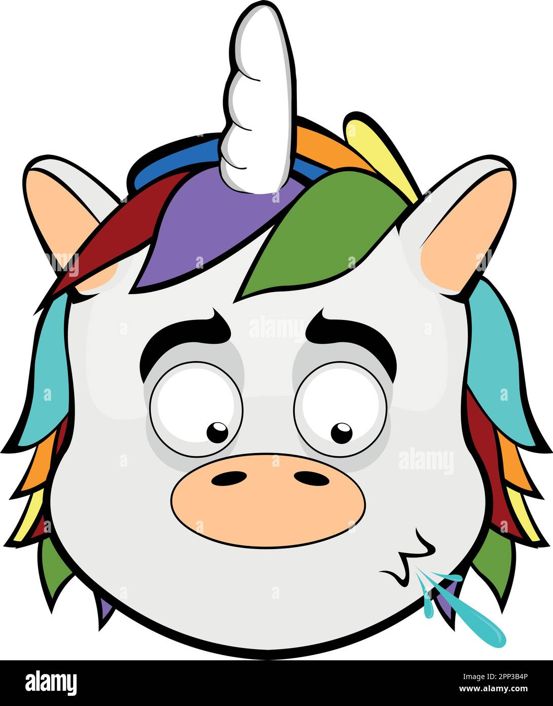 vector illustration face of a unicorn cartoon spitting Stock Vector