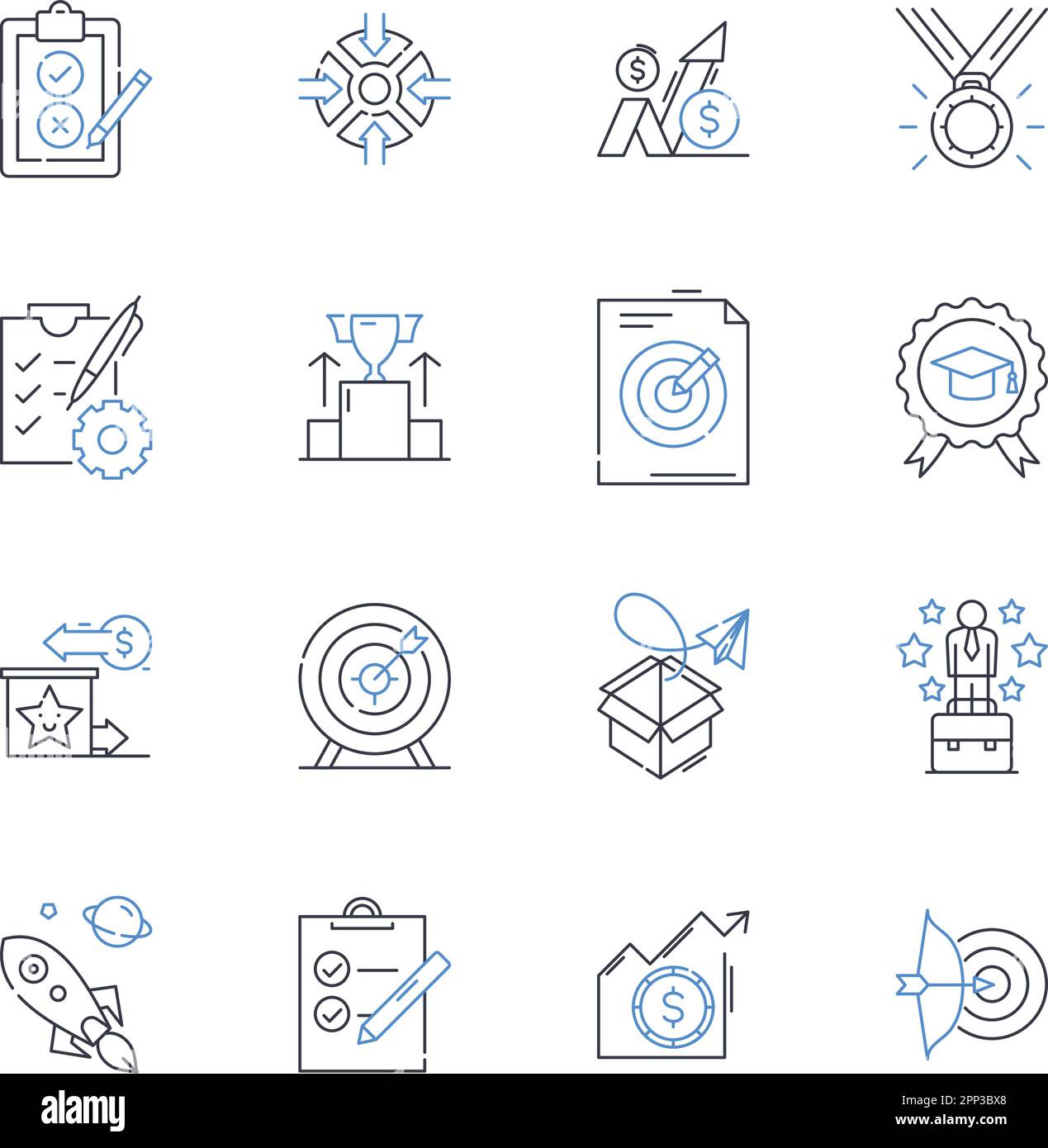 Work goals line icons collection. Productivity, Objectives, Growth
