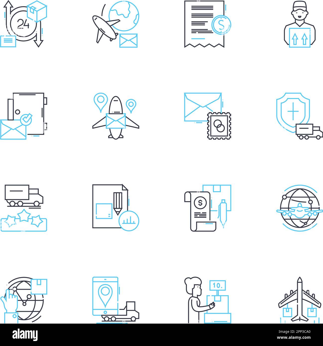 Epistolary linear icons set. Correspondence, Letters, Pen-pal ...