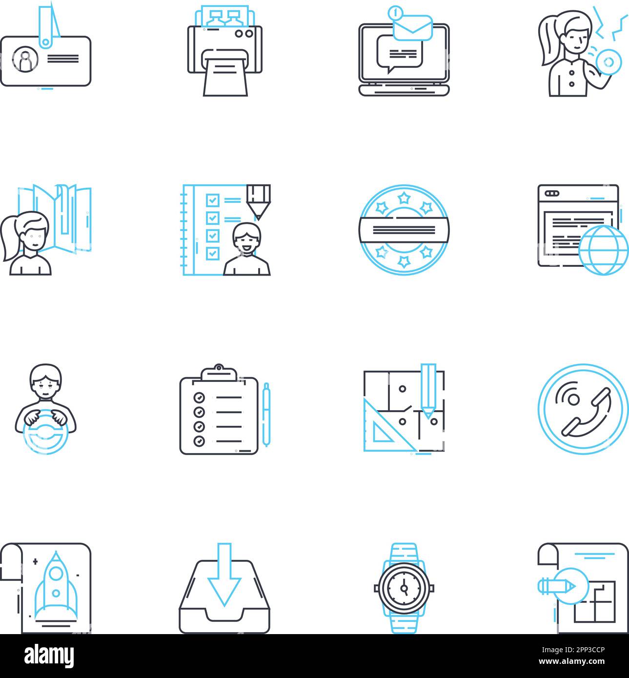 Organizer linear icons set. Sorter, Container, Arranger, Systematizer, Coordinator, Cataloger, Classifier line vector and concept signs. Categorizer Stock Vector