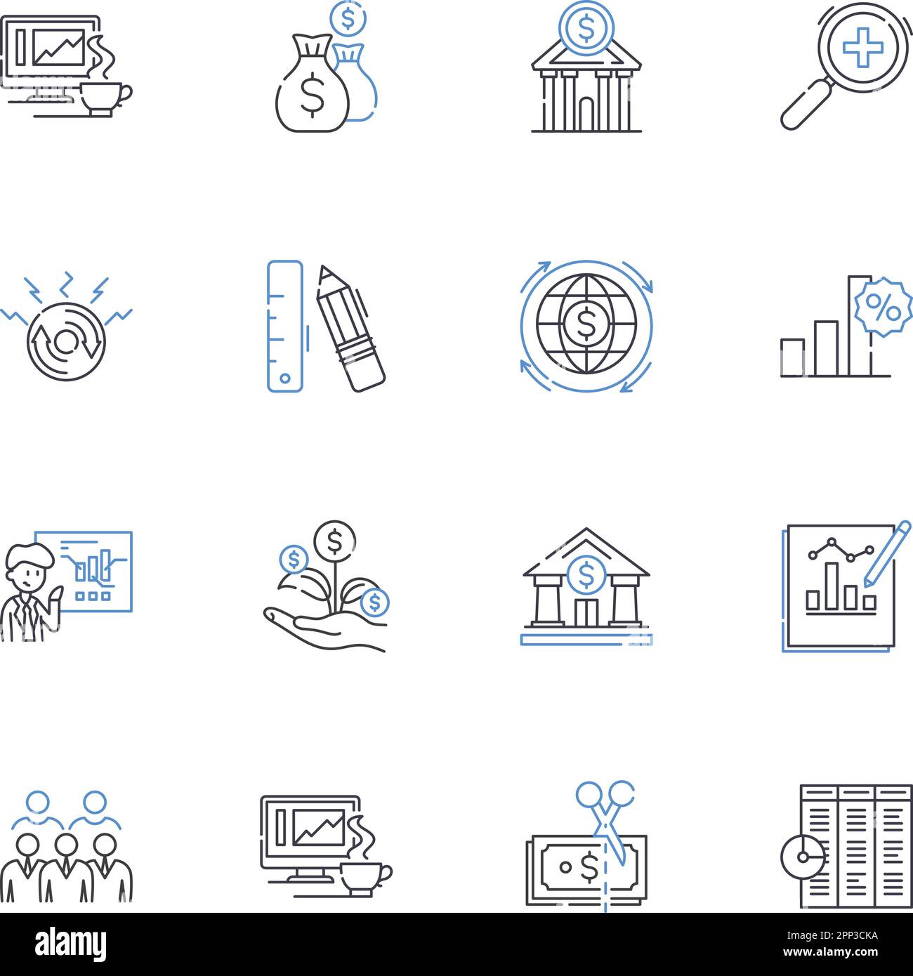Large-cap funds line icons collection. Blue-chip, Growth, Value, Stability, Quality, Diversification, Performance vector and linear illustration Stock Vector