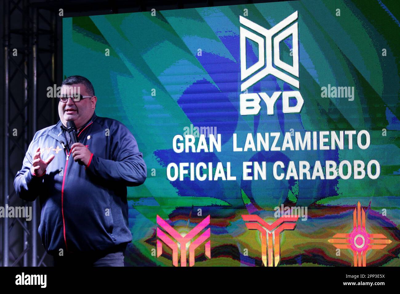 Valencia, Carabobo, Venezuela. 20th Apr, 2023. April 21, 2023. Adalberto Garcia, general manager of sales of BYD Corporation, launches to the Venezuelan market its new line of autoparts ''more autoparts'', which come to join the already existing trump autoparts and motro autopartes, in a clear demonstration of confidence in the Venezuelan market, betting on the economic stabilization of the country. (Credit Image: © Juan Carlos Hernandez/ZUMA Press Wire) EDITORIAL USAGE ONLY! Not for Commercial USAGE! Stock Photo