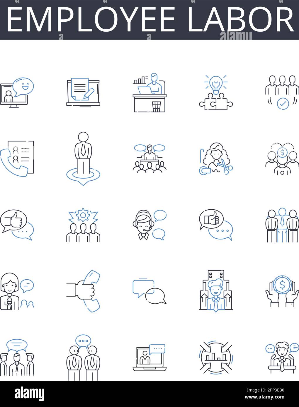 Employee labor line icons collection. Job work, Staff personnel, Occupation career, Worker