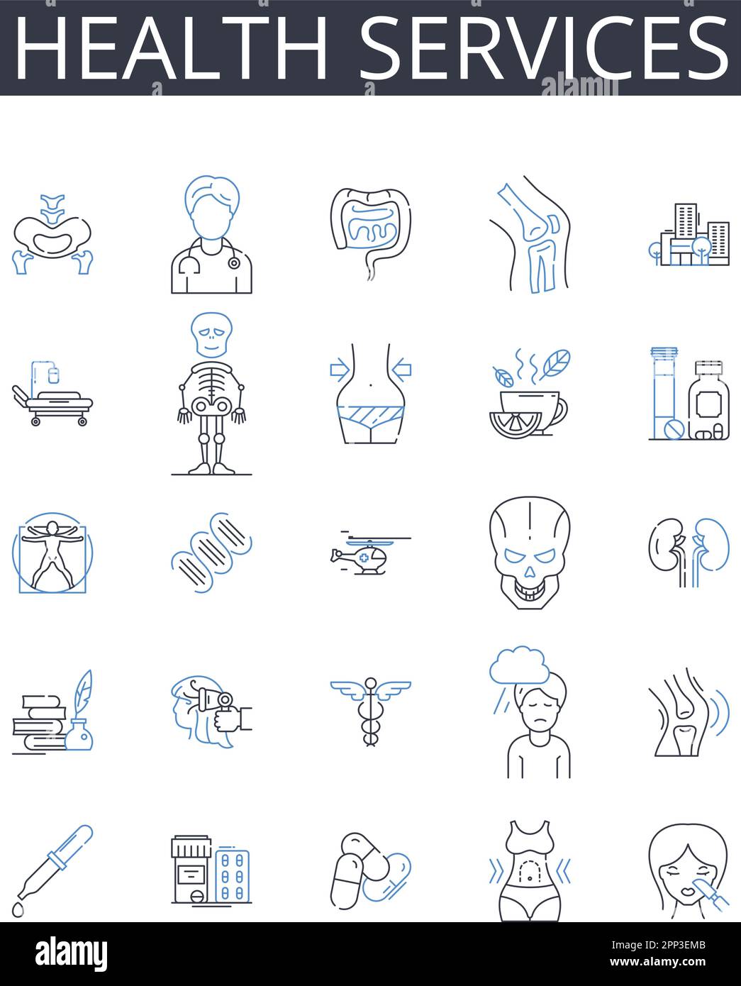 Health services line icons collection. Medical care, Wellness facilities, Healthcare institutions, Physical therapy, Healthcare providers, Holistic Stock Vector