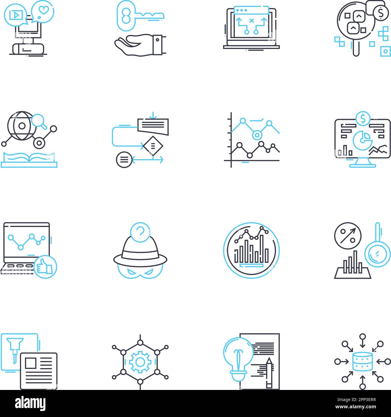 Look for linear icons set. Hunt, Explore, Seek, Search, Discover, Scavenge, Quest line vector and concept signs. Pursue,Investigate,Examine outline Stock Vector