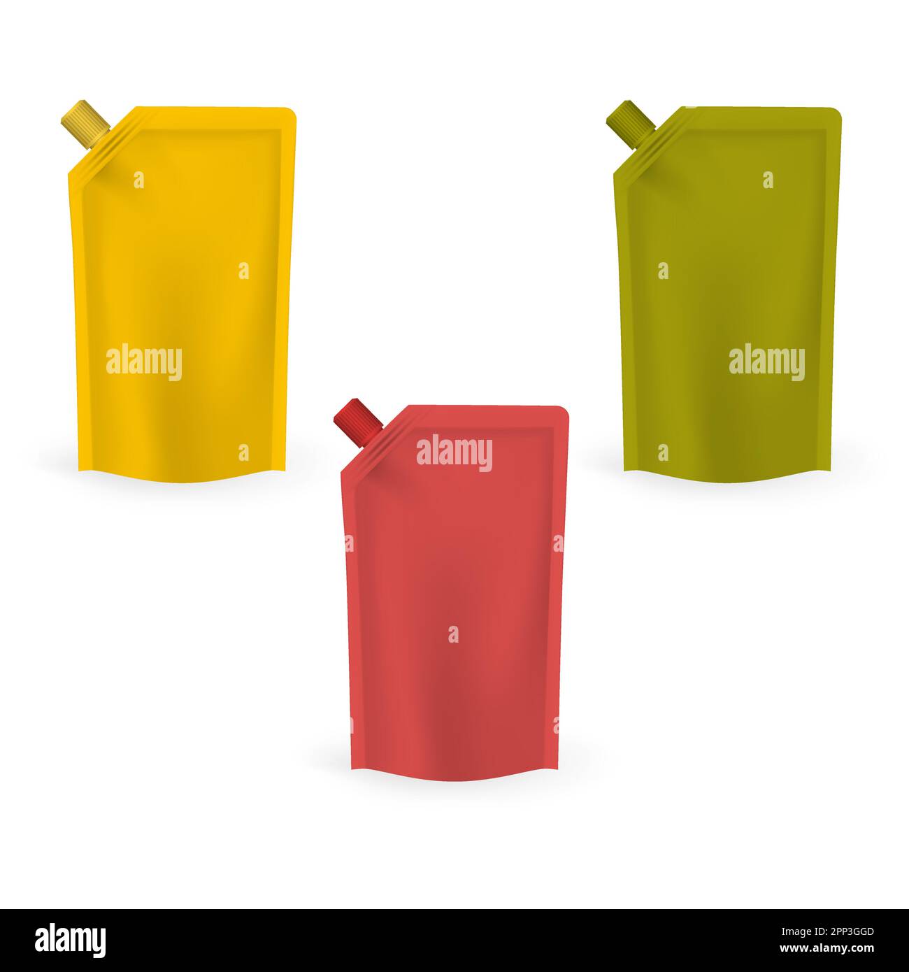 Spouted pouches isolated on white background, realistic vector mockup