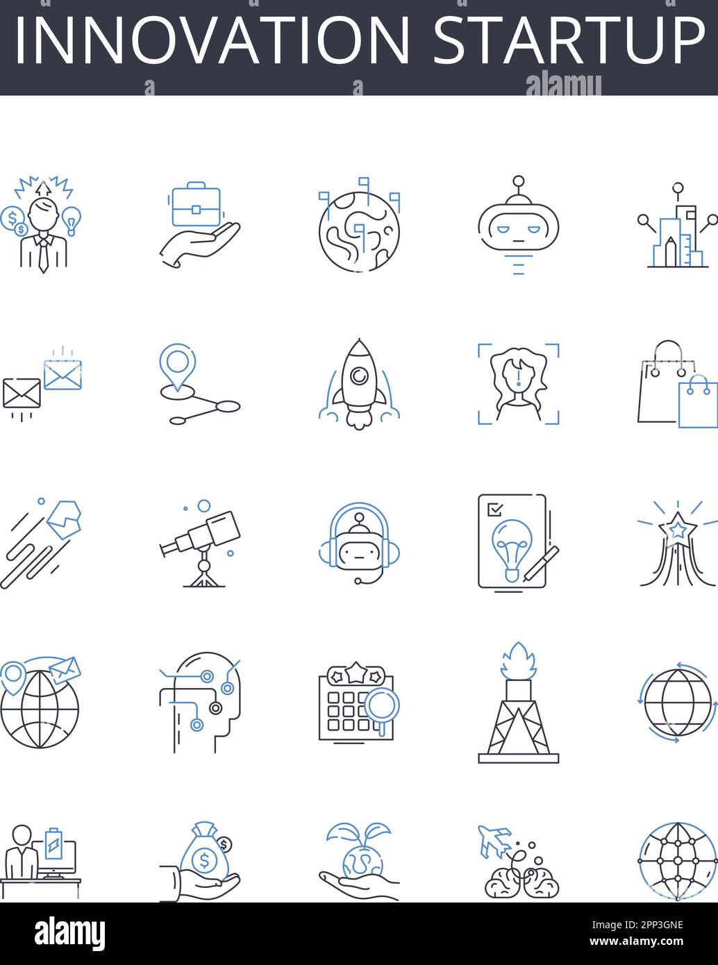 Innovation startup line icons collection. Secluded, Idyllic, Tranquil ...