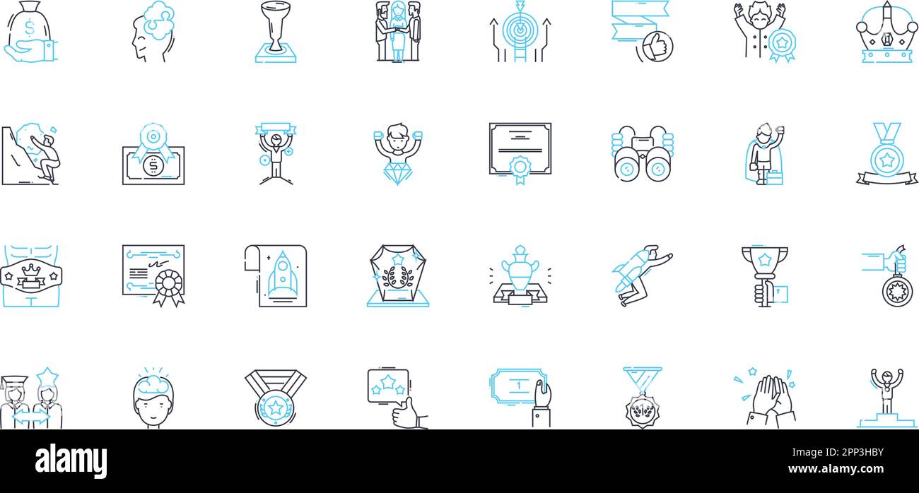Gamifying linear icons set. Engagement, Motivation, Competition, Rewards, Challenge, Fun, Gamefication line vector and concept signs. Gaming Stock Vector