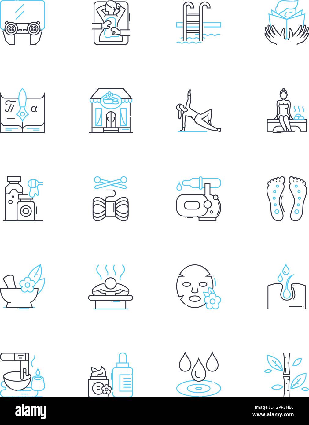 Serene escape linear icons set. Tranquility, Retreat, Peaceful, Calm ...