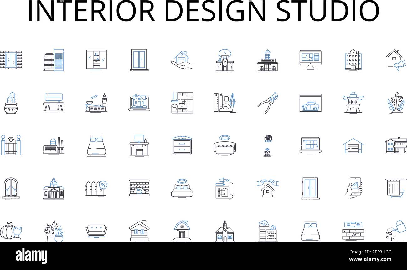 interior design studio line icons collection. Identity, Differentiation ...