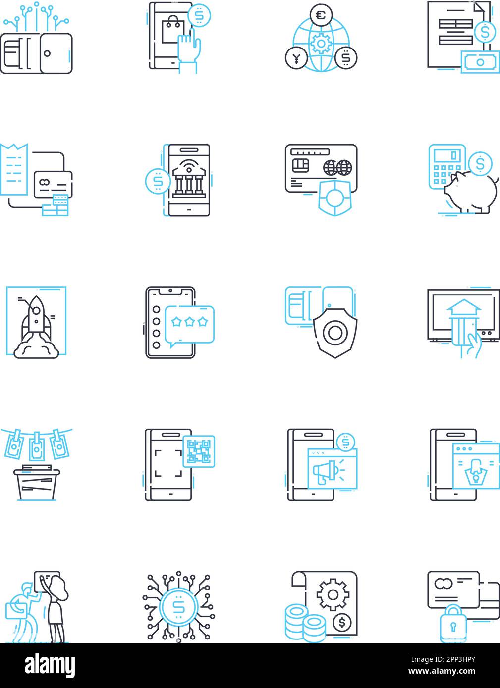 Mobile tech linear icons set. Smartphs, Tablets, Apps, Wireless ...