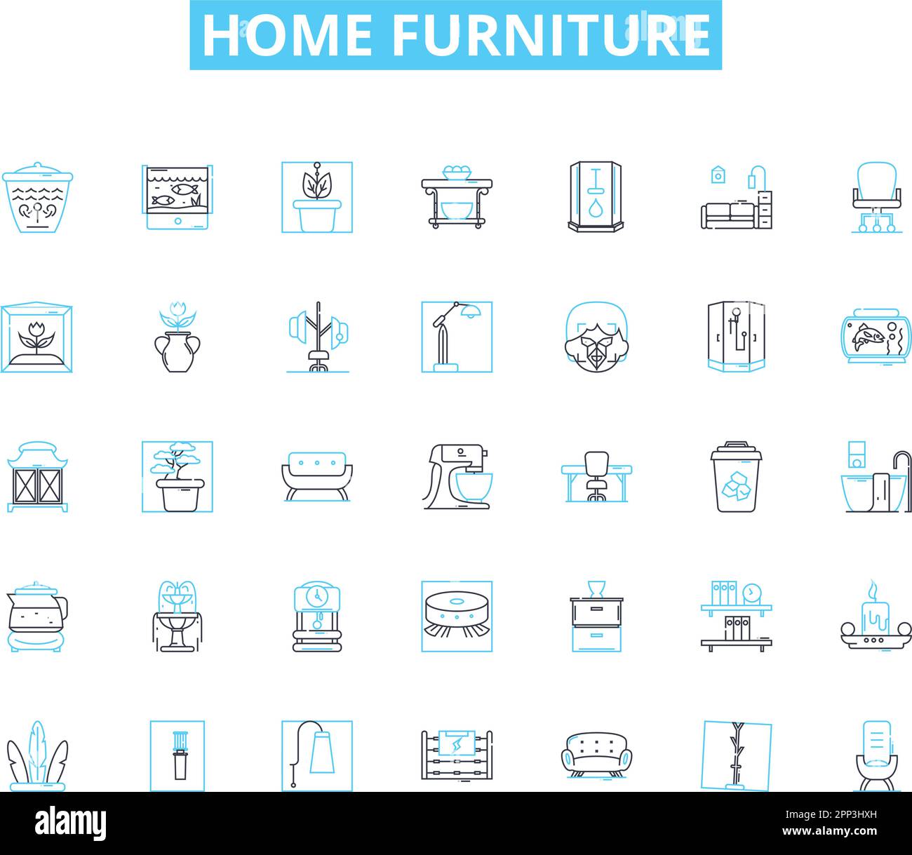 Home Furniture linear icons set. Couch, Sofa, Bed, Chair, Table