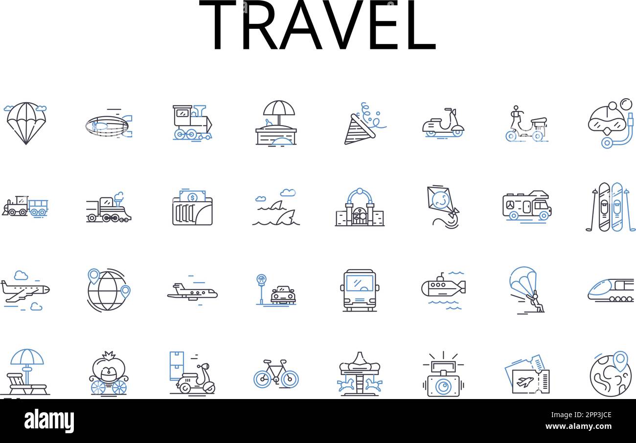 Travel line icons collection. Journey, Voyage, Trek, Expedition ...