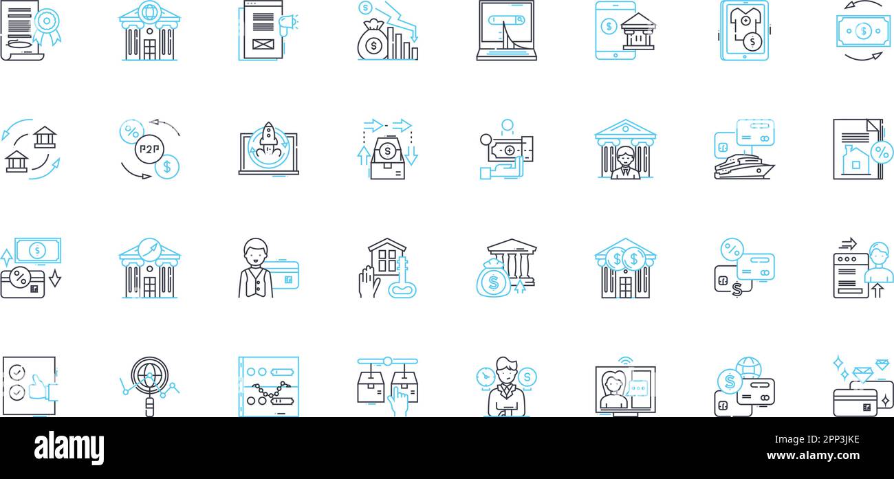 Credit oversight linear icons set. Regulation, Reporting, Evaluation, Risk, Compliance, Auditing, Security line vector and concept signs. Transparency Stock Vector