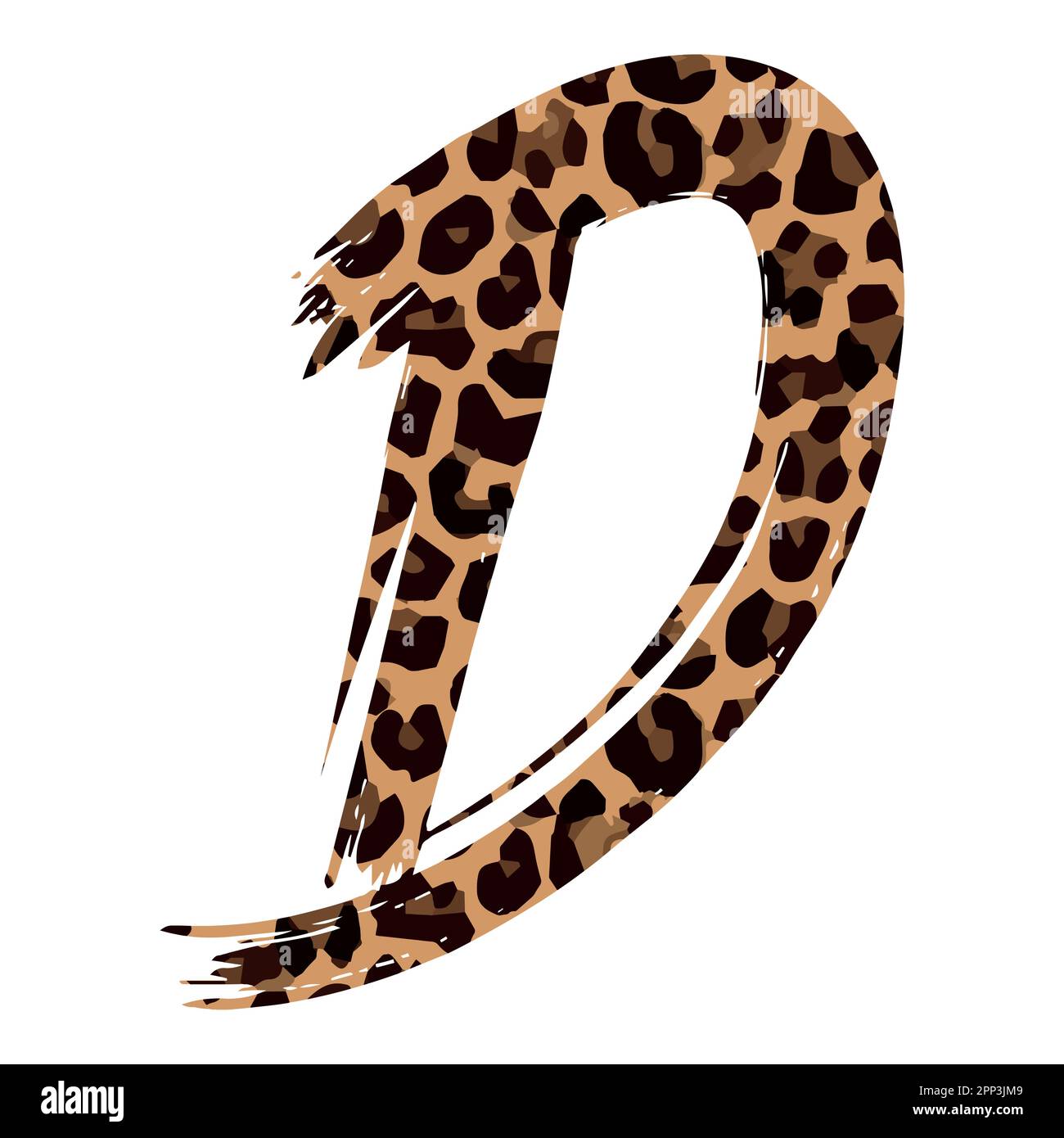 D letter leopard print uppercase letter on white background Stock Vector