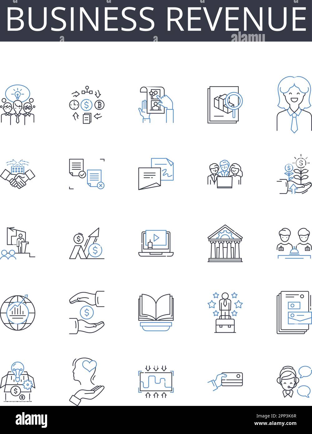 Business revenue line icons collection. Income stream, Mtary gain, Fiscal profit, Commercial sales, Financial returns, Earnings potential, Trade Stock Vector