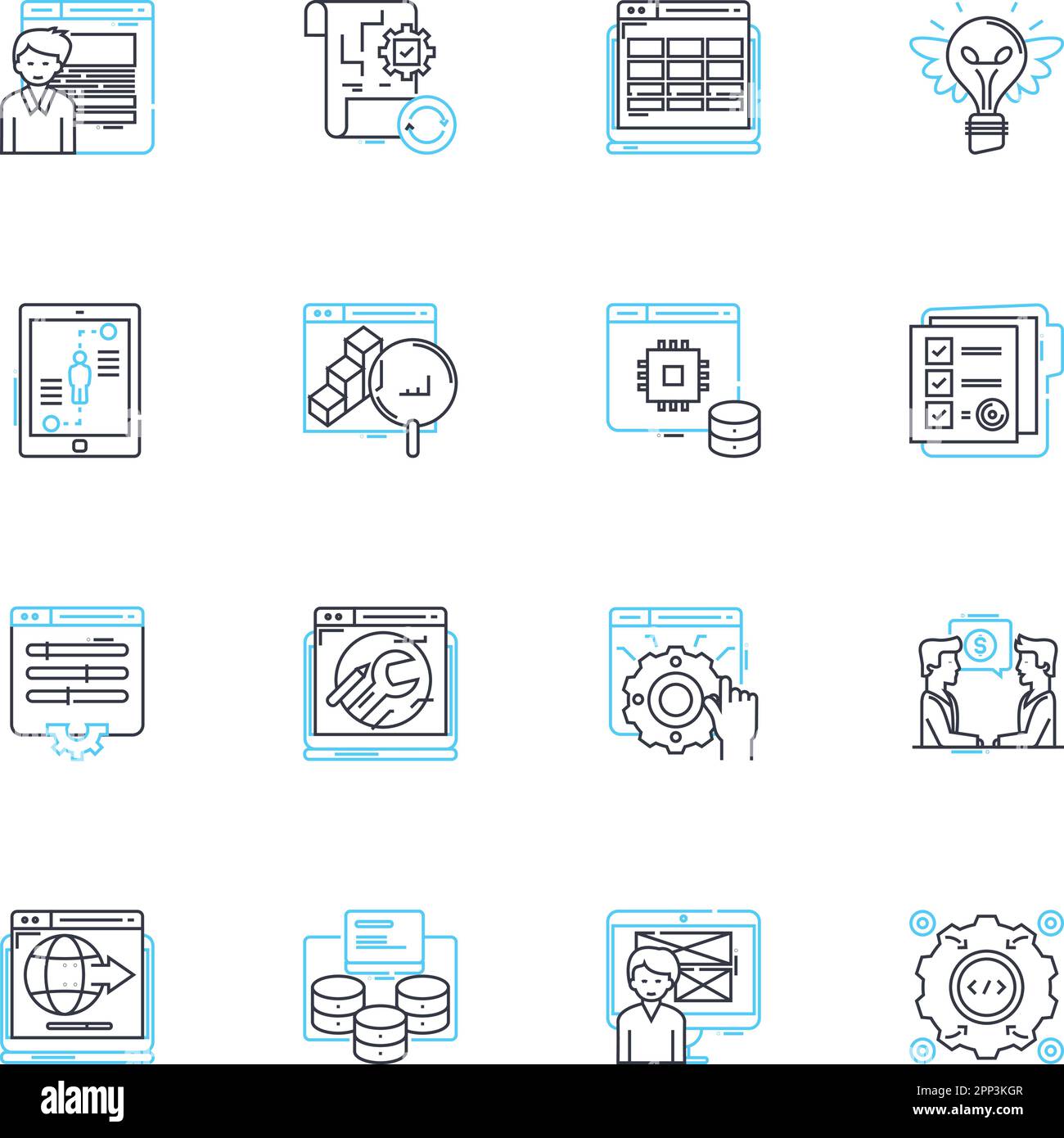 Website design linear icons set. Creativity, Aesthetics, Usability, Mobile-friendly, Responsive, Accessibility, Navigation line vector and concept Stock Vector