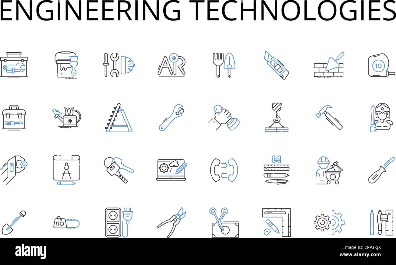 Engineering technologies line icons collection. Computer systems, Environmental sustainability, Industrial automation, Biological sciences, Renewable Stock Vector