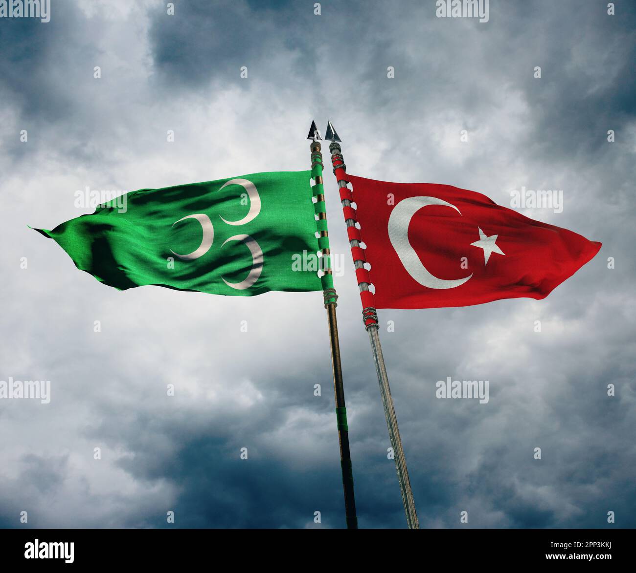 Ottoman Empire Flag, Turkish Republic Flag Stock Photo