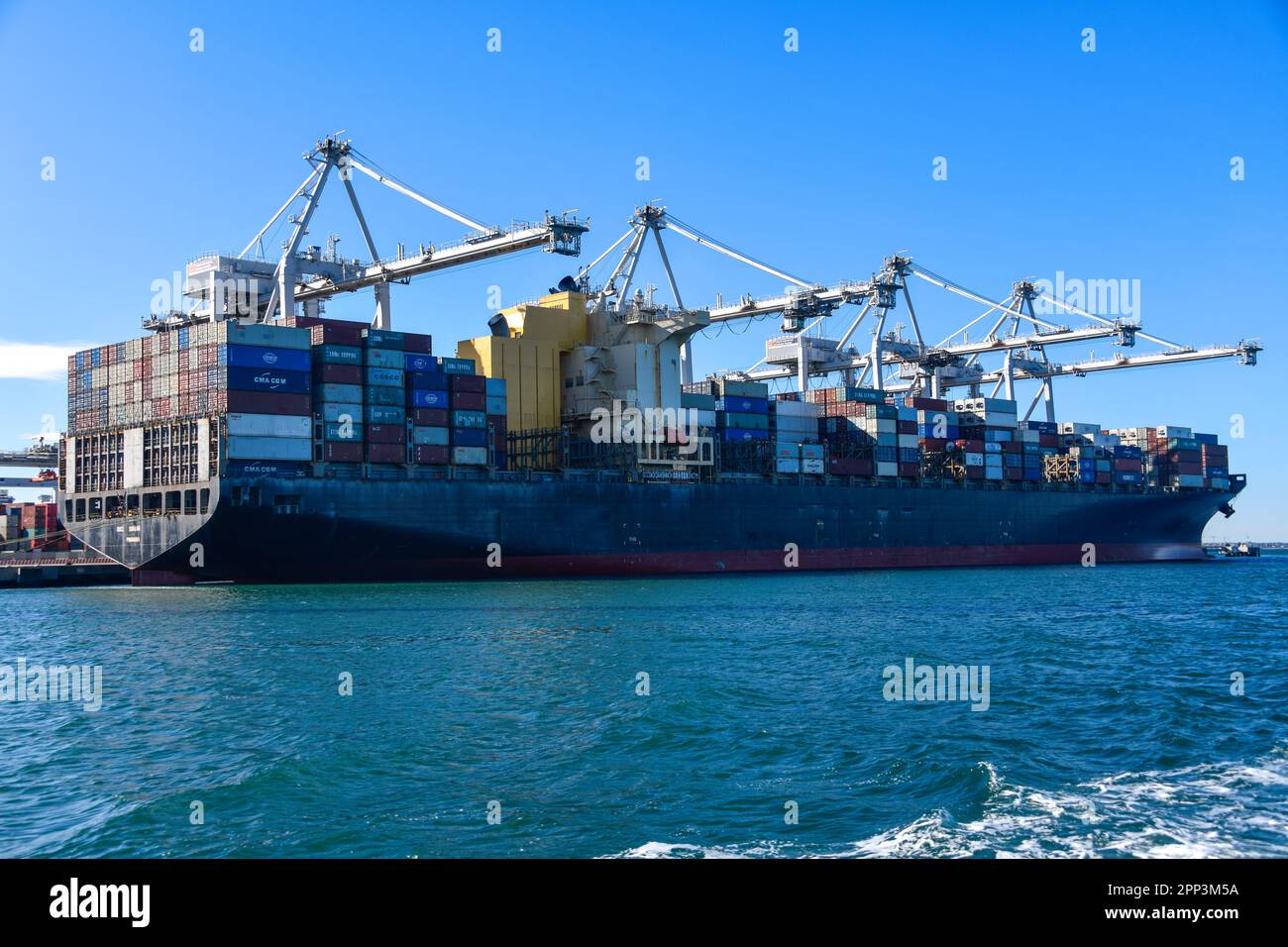 Container Ships Being Unloaded in Port Melbourne by Cranes, Port
