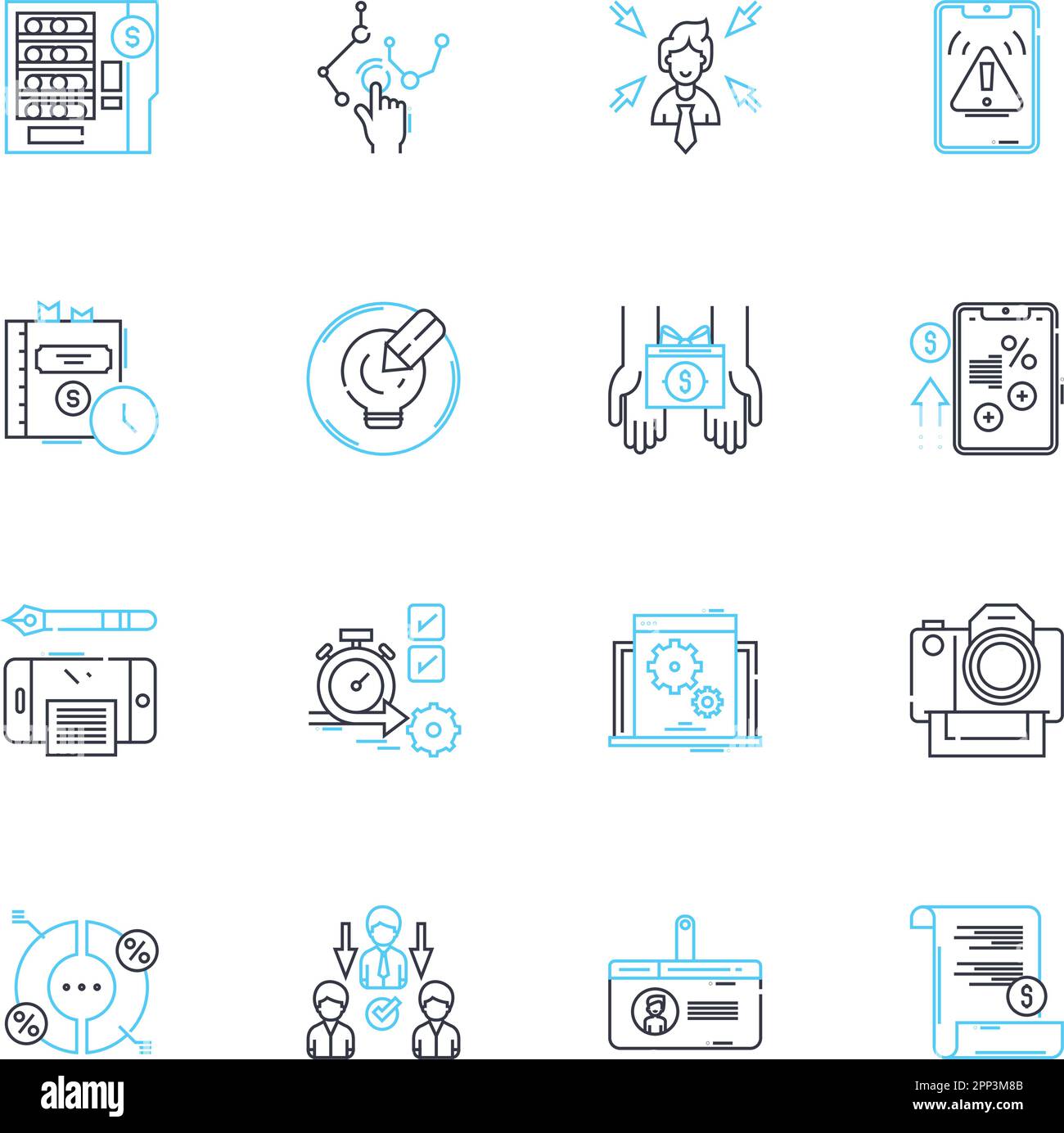 Financial operation linear icons set. Budgeting, Forecasting, Investing