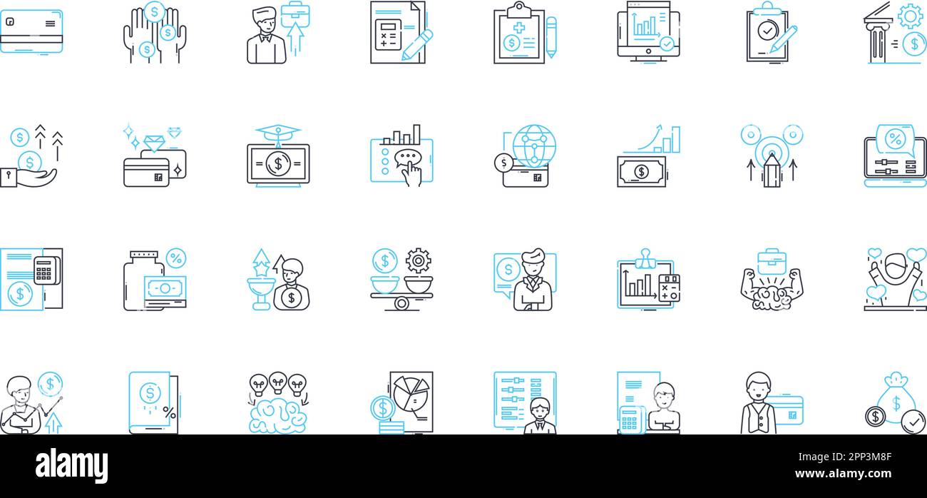 Corporate accounting linear icons set. Budgeting, Auditing, Forecasting ...