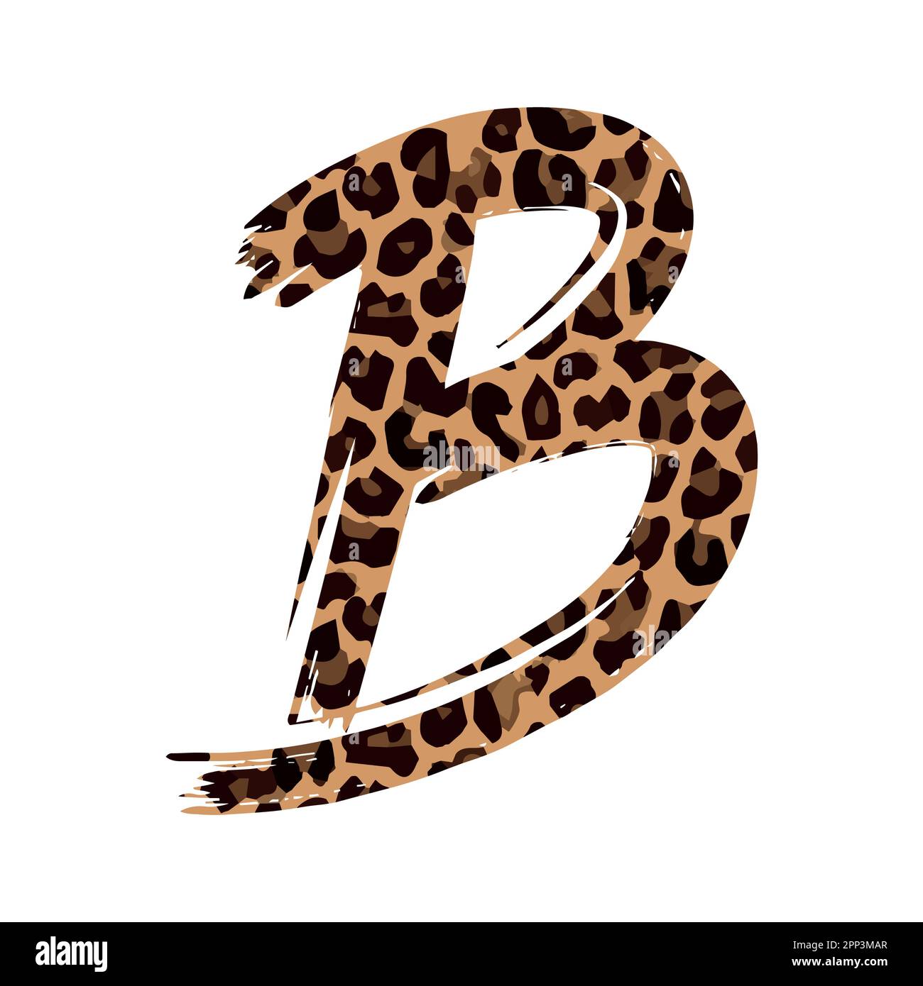 B letter leopard print uppercase letter on white background Stock Vector
