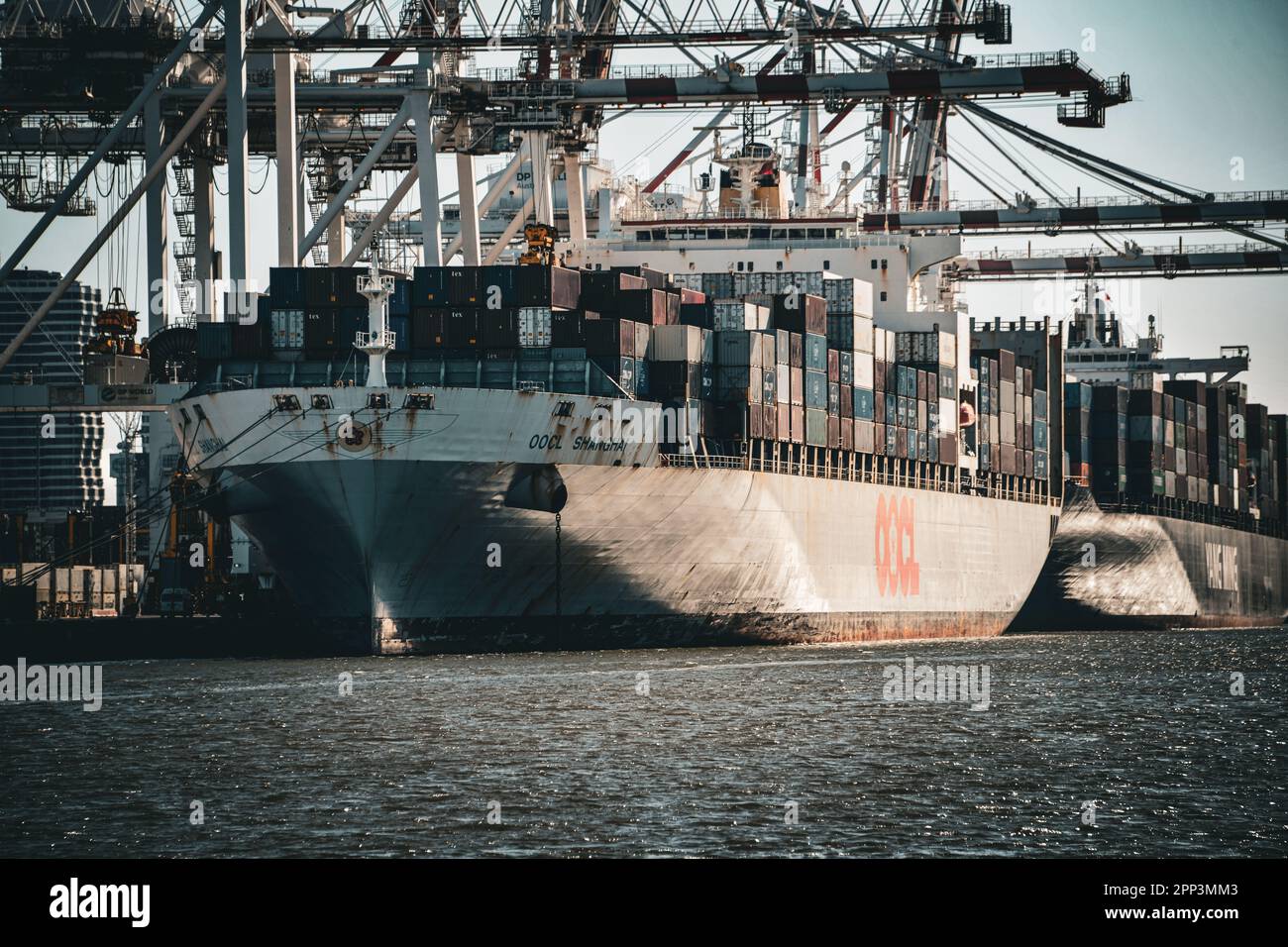 Container Ships Being Unloaded in Port Melbourne by Cranes, Port