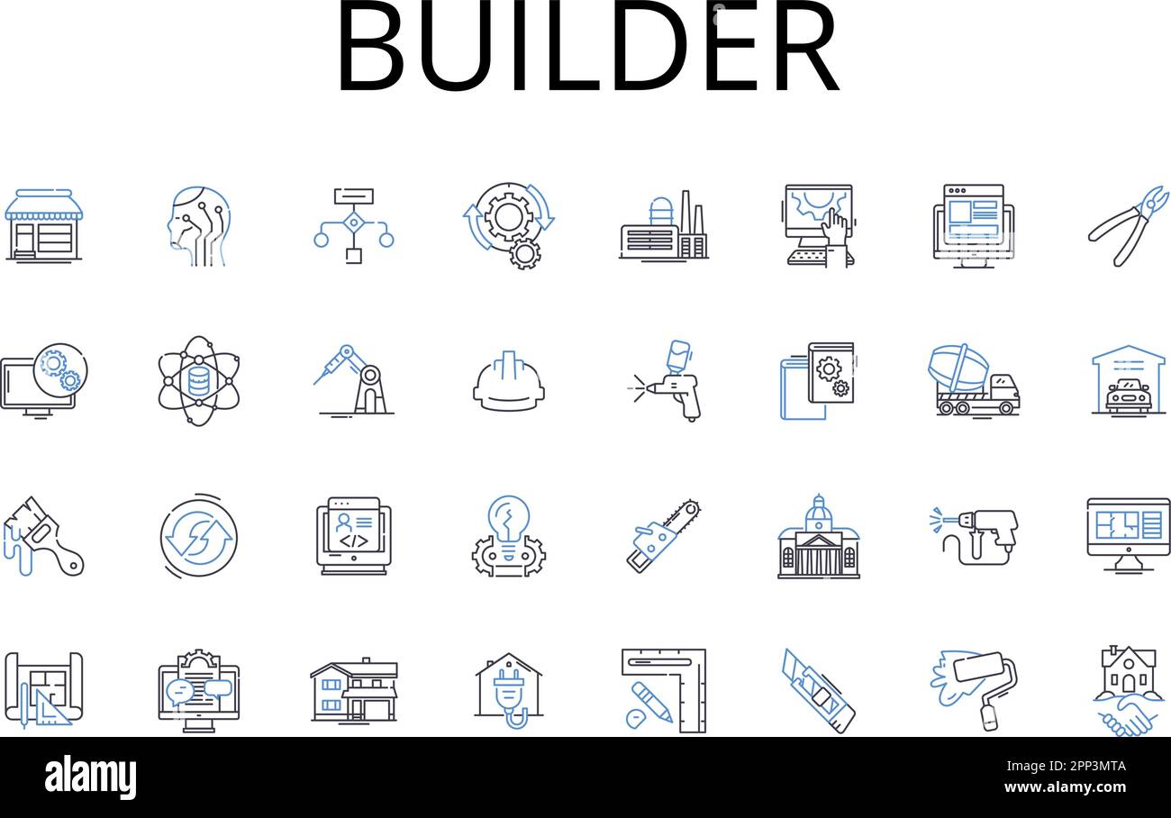 Builder line icons collection. Architect, Constructor, Contractor, Craftsman, Fabricator, Manufacturer, Producer vector and linear illustration Stock Vector