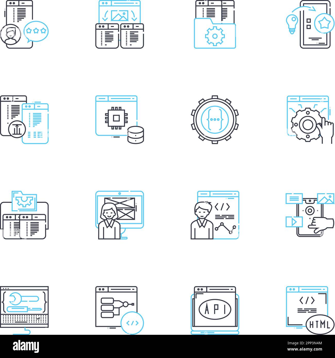 Engineer linear icons set. Innovation, Precision, Design, Problem 