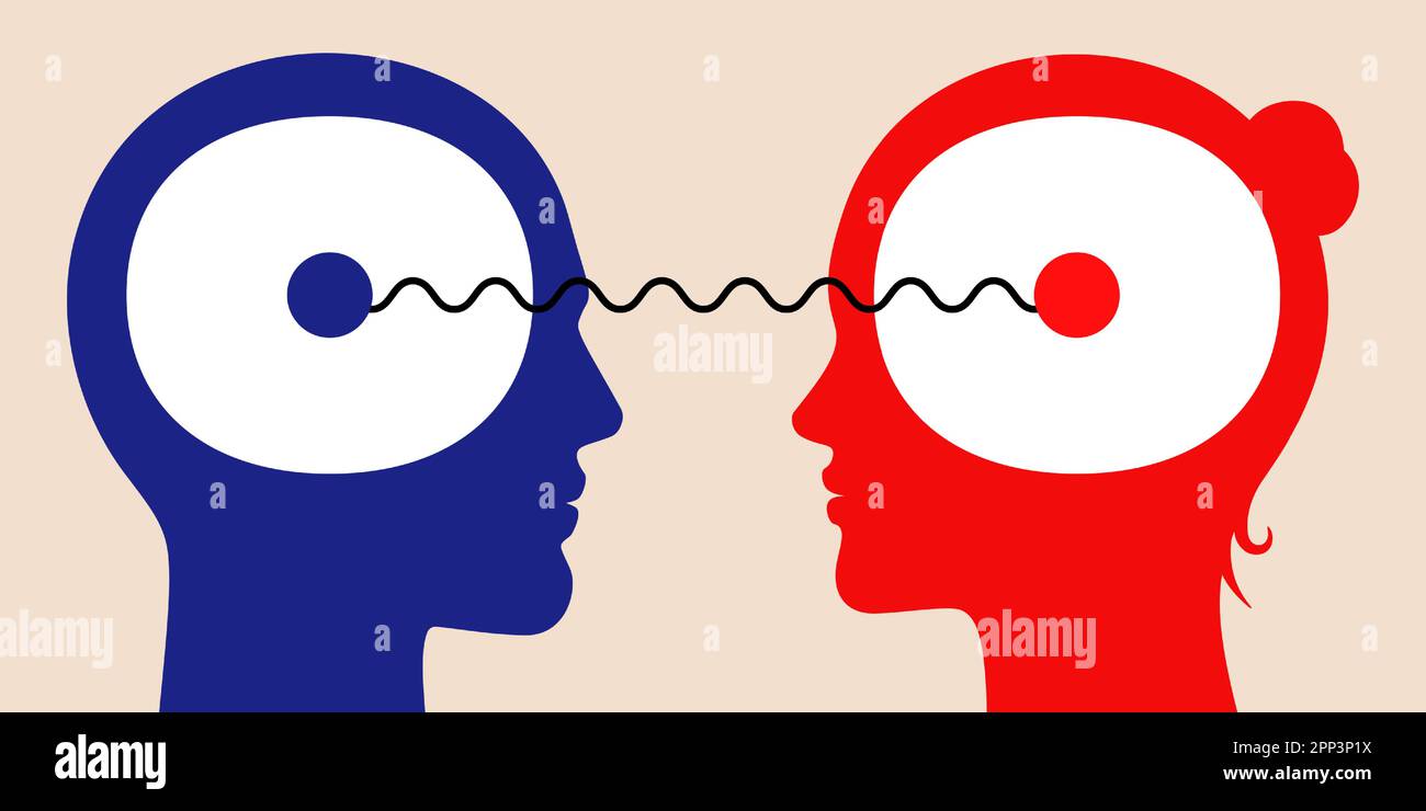 Man and woman connected to each other emotionally. Gender relationships concept vector illustration. Stock Vector