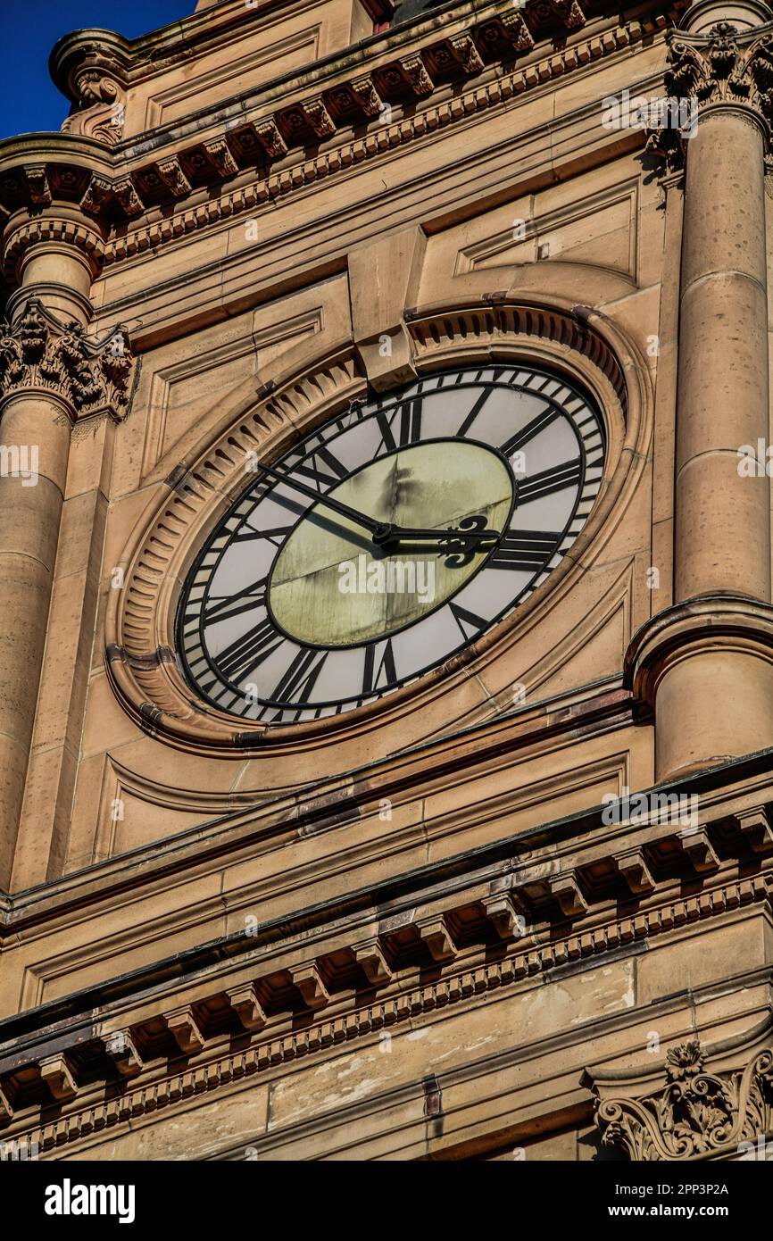 Clock Tower and Clock Face, Melbourne Town Hall, Melbourne, Victoria, Australia Stock Photo