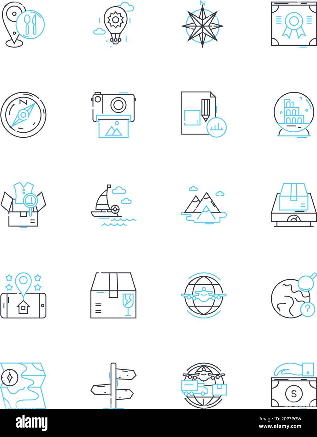 Intercontinental mobility linear icons set. Migration, Relocation, Emigration, Immigration, Transnationalism, Diaspora, Nomadism line vector and Stock Vector