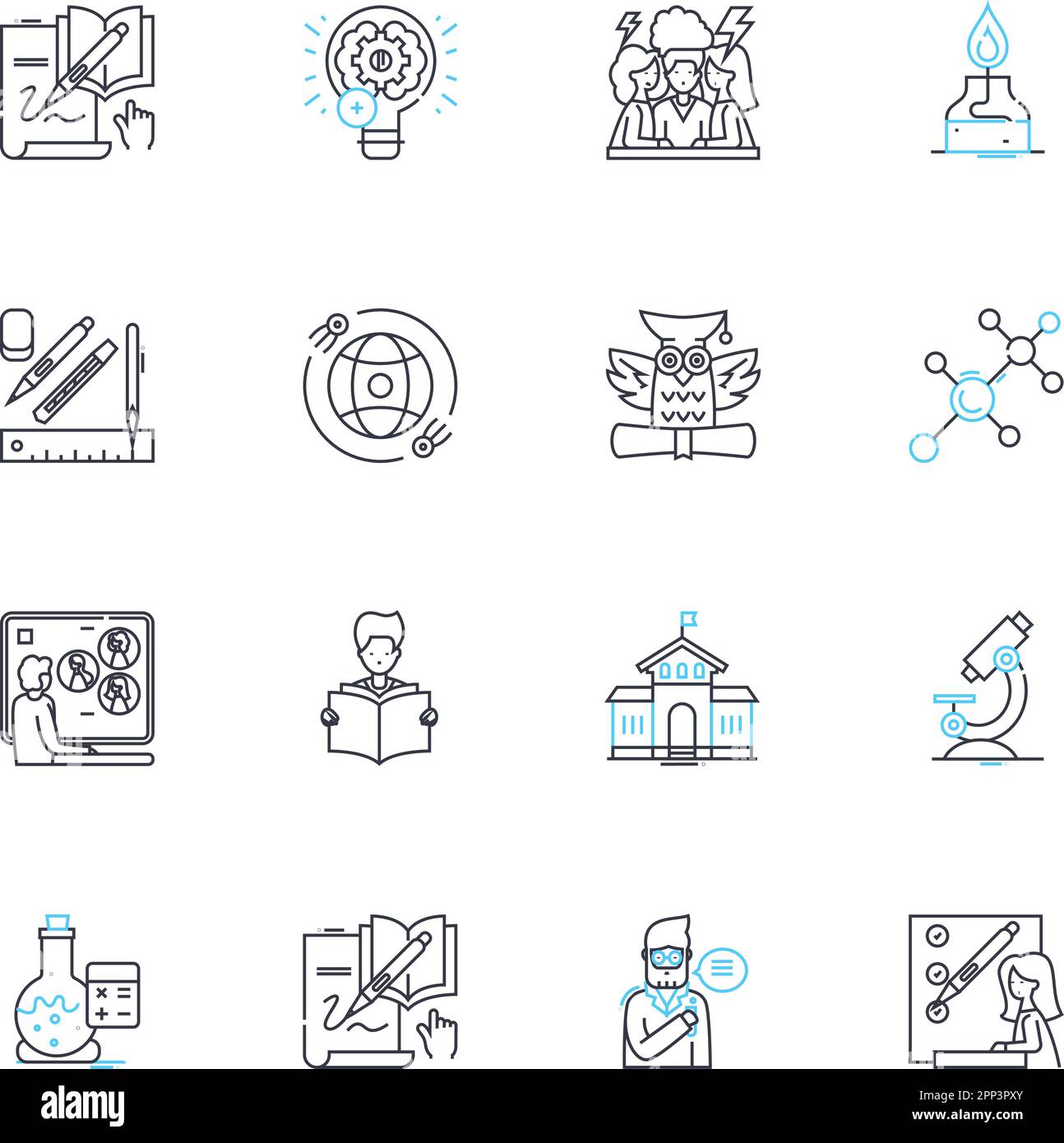 Online college linear icons set. E-learning, Distance education, Virtual classrooms, Web-based courses, Internet-based learning, Online lectures Stock Vector