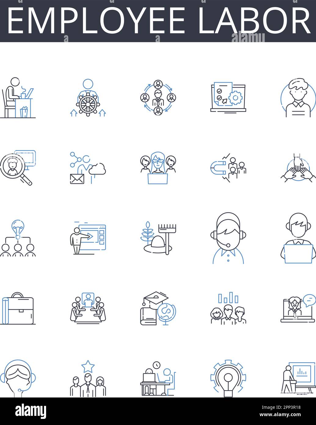 Employee labor line icons collection. Job work, Staff personnel, Occupation career, Worker