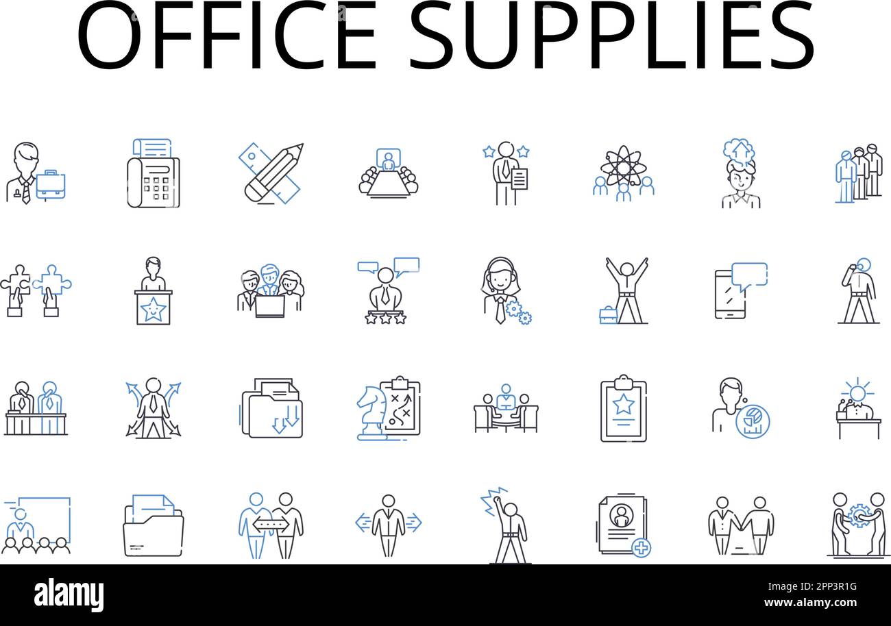 Office supplies line icons collection. Statiry items, Business tools, Work  essentials, Writing materials, Desktop accessories, Paper goods, Desk Stock  Vector Image & Art - Alamy