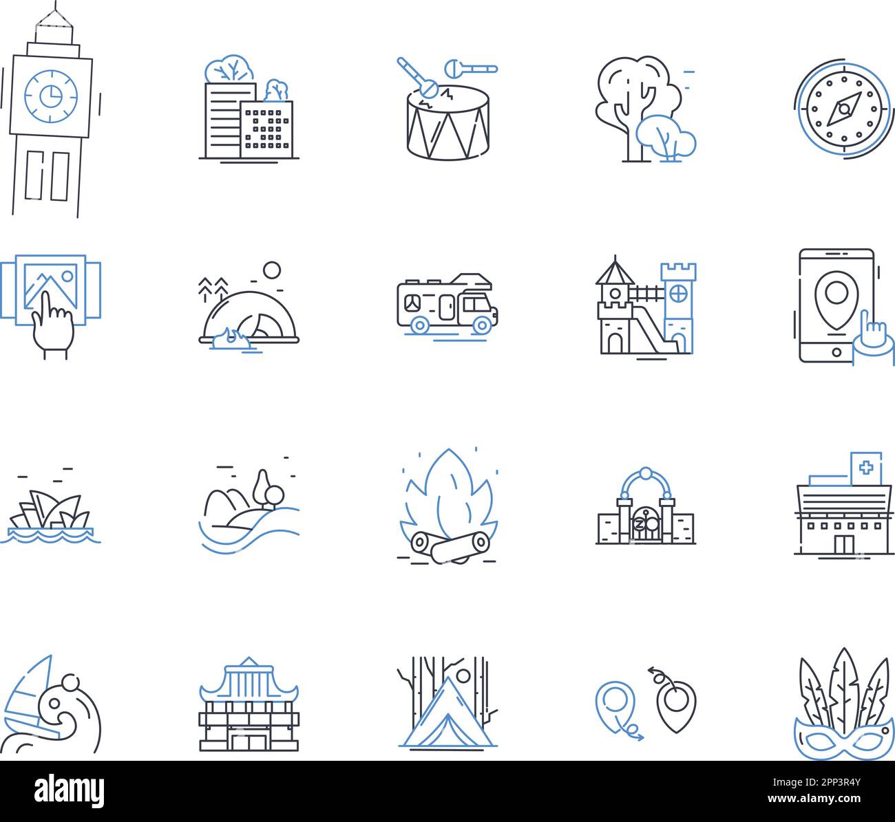 Itinerary designer line icons collection. Planning, Travel, Adventure, Exploration, Schedule, Route, Navigation vector and linear illustration Stock Vector