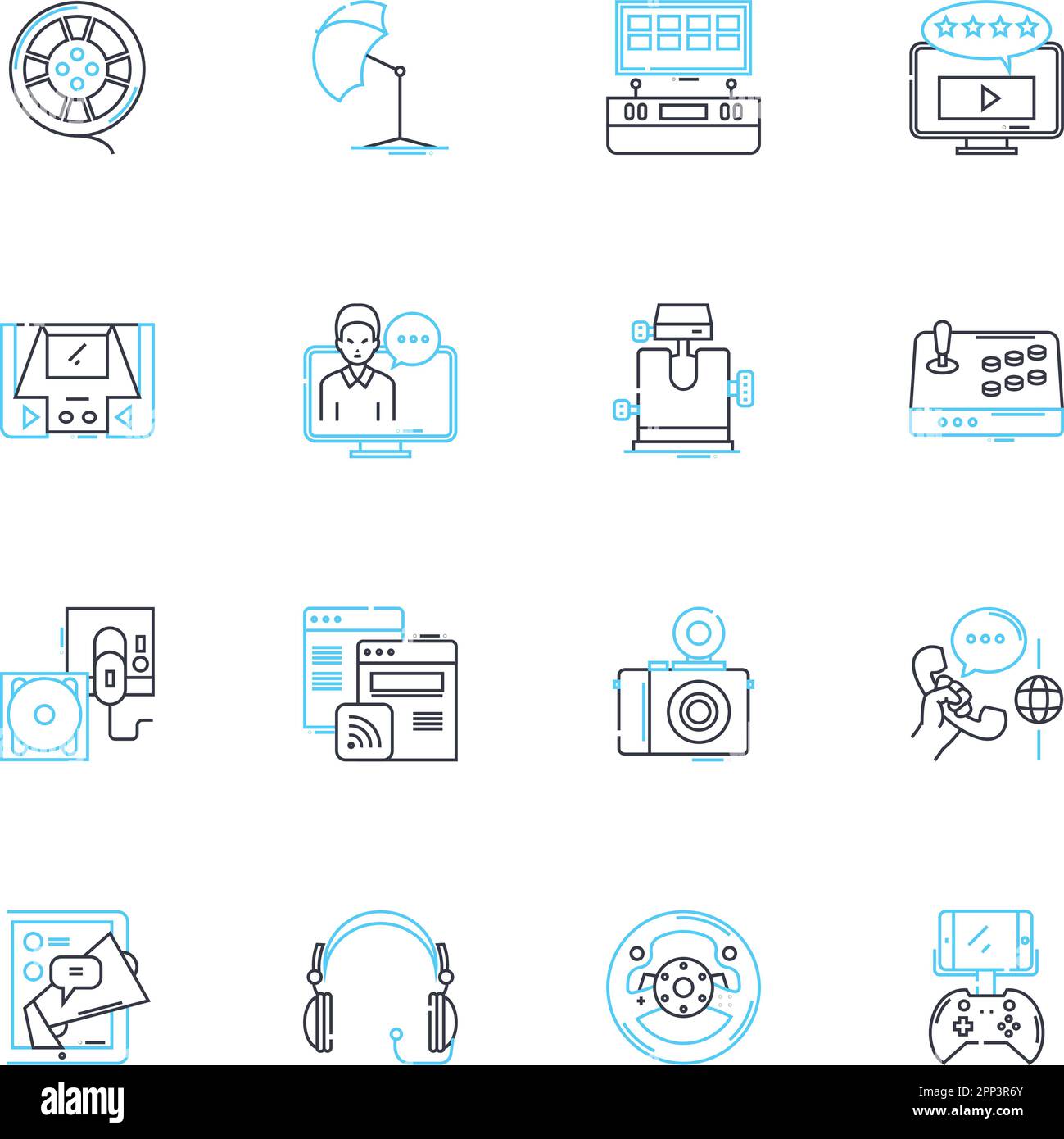 Digital camera linear icons set. Photography, Lens, Zoom, Focus