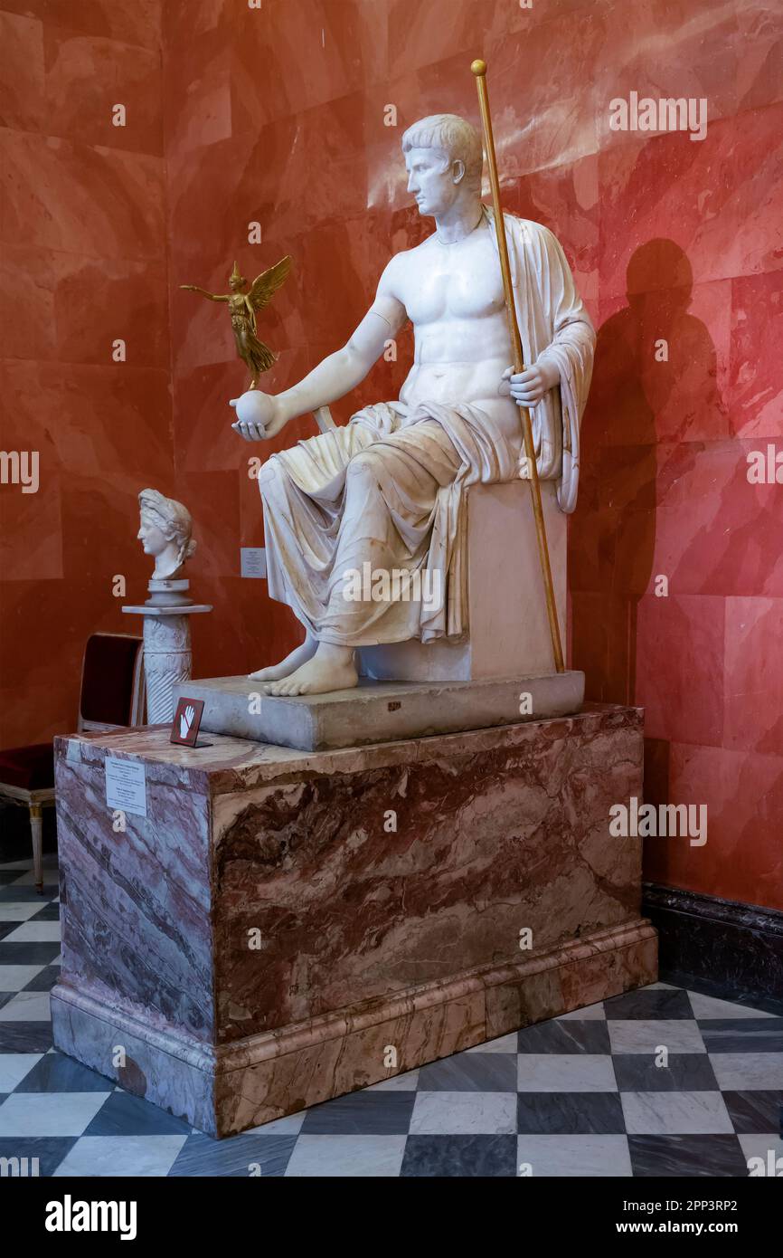 SAINT PETERSBURG, RUSSIA - FEBRUARY 17, 2022: Sculpture of Roman emperor Octavian Augustus in the image of Jupiter (I century AD) Exhibit of the Her Stock Photo