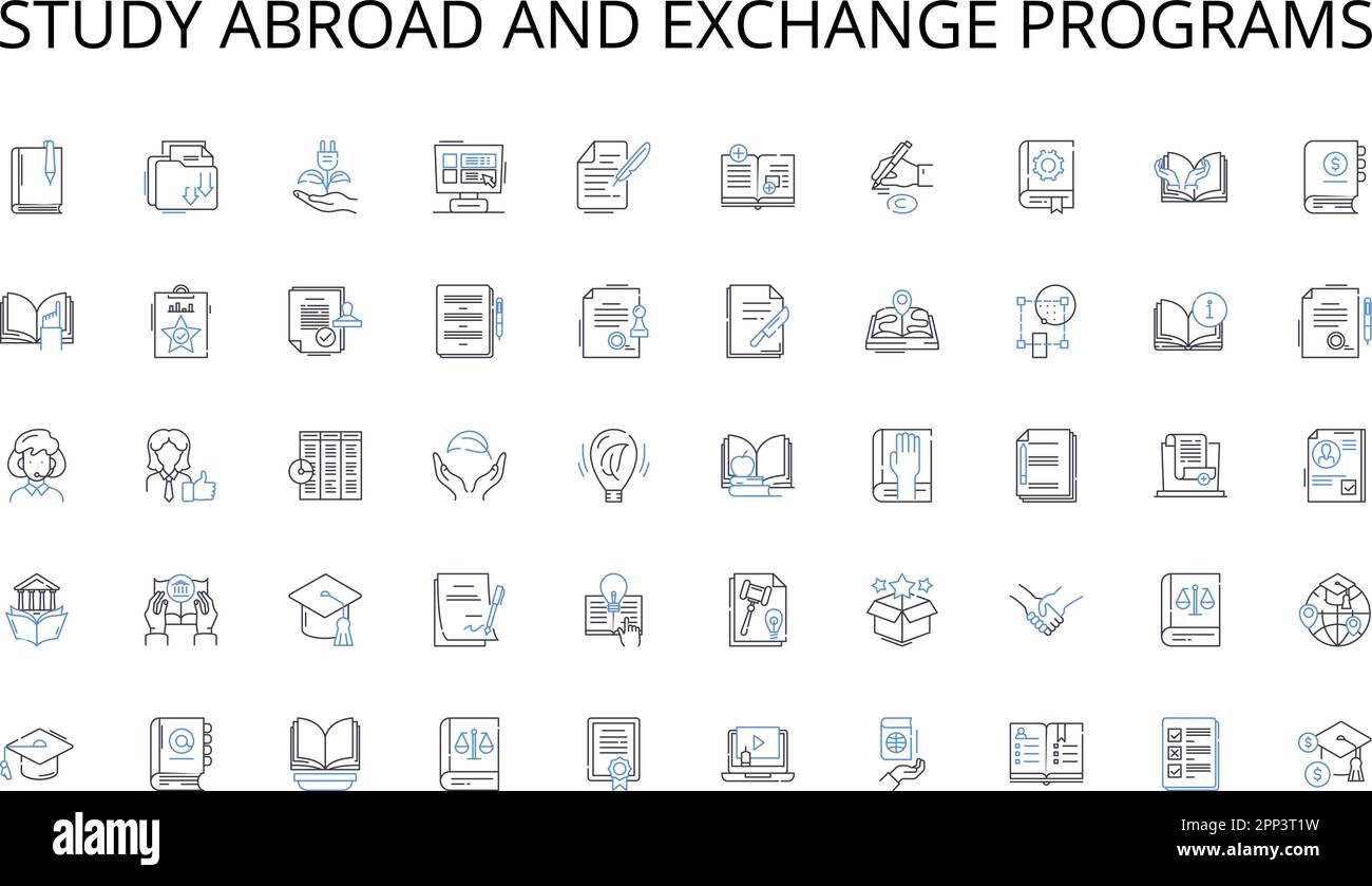 Study abroad and exchange programs line icons collection. Creativity , Imagination , Inspiration , Visionary , Talent , Masterpiece , Innovation Stock Vector