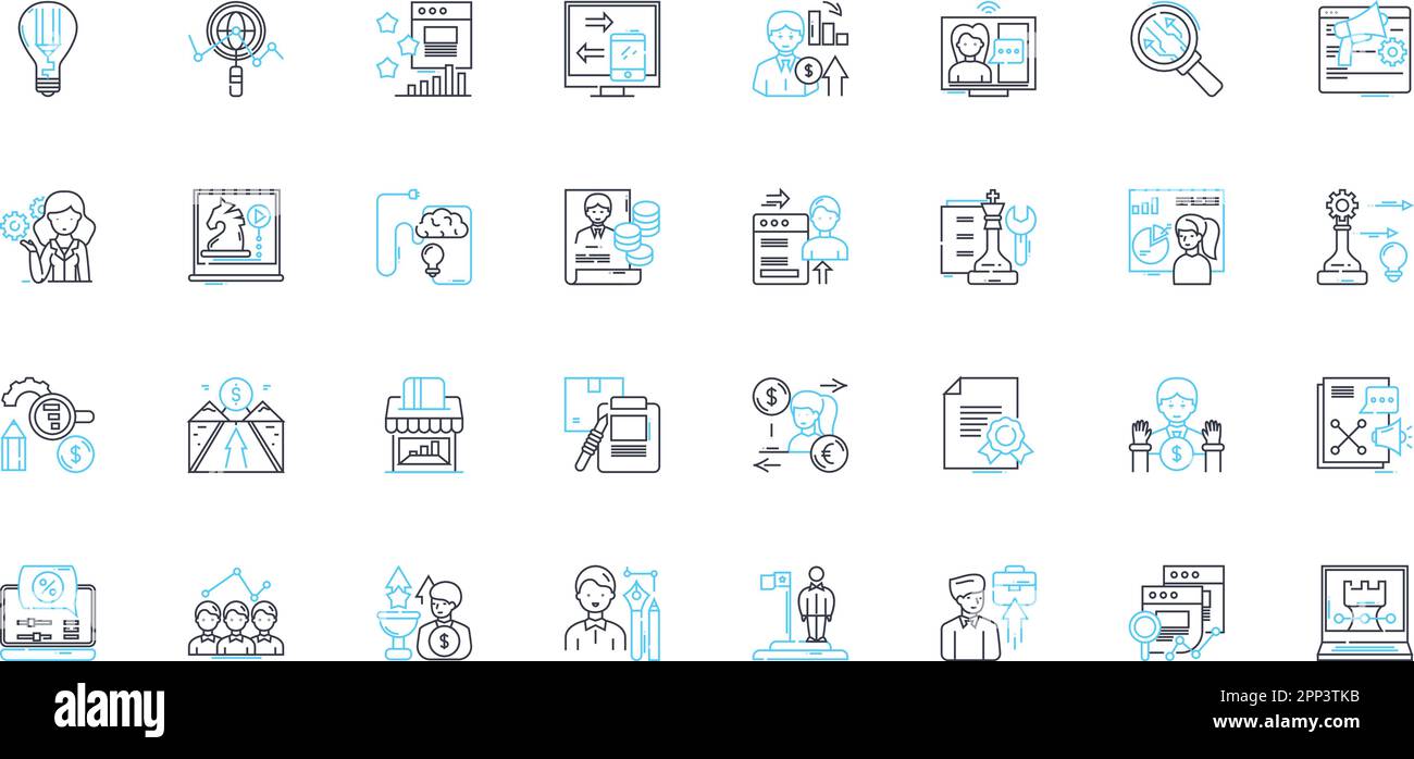 Resource allocation linear icons set. Prioritization, Optimization, Allocation, Management, Efficiency, Planning, Utilization line vector and concept Stock Vector