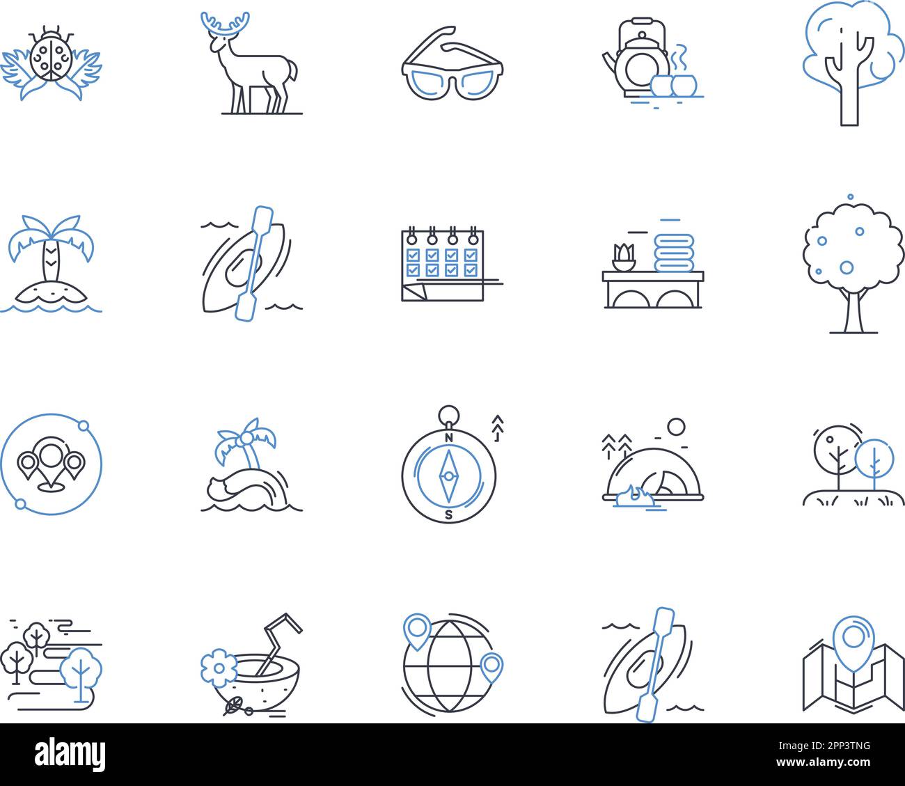 Hazardous travel line icons collection. Snowstorm, Ice, Blizzard, Freezing, Thunderstorm, Windstorm, Cycl vector and linear illustration. Tornado Stock Vector