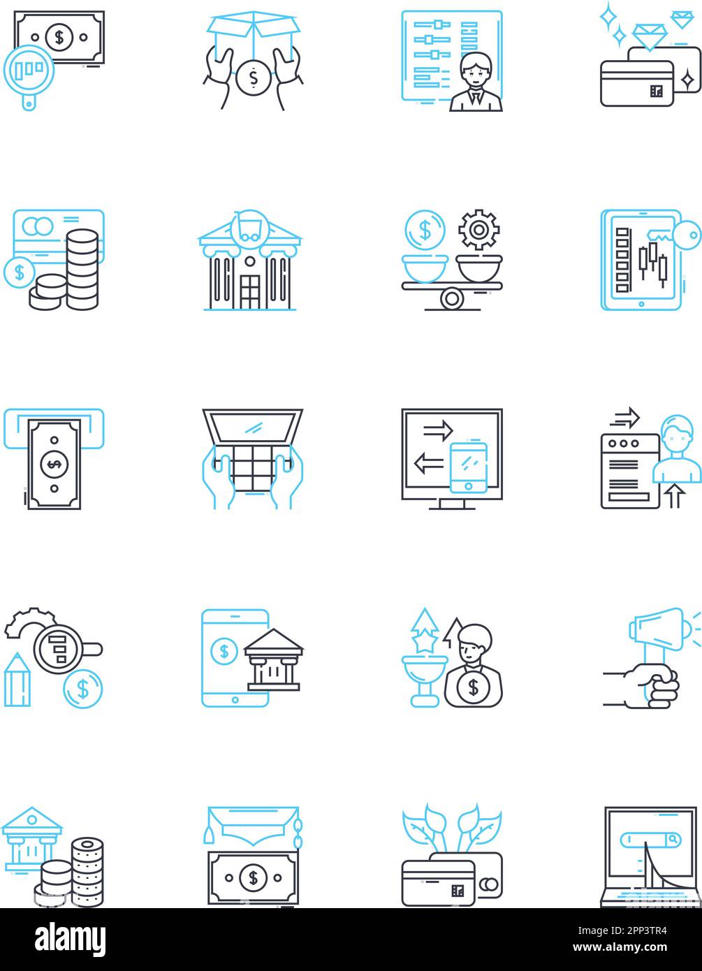 Spreadsheet accounting linear icons set. Cells, Formulae, Ledger, Balance, Journal, Account, Record line vector and concept signs. Analysis,Data Stock Vector