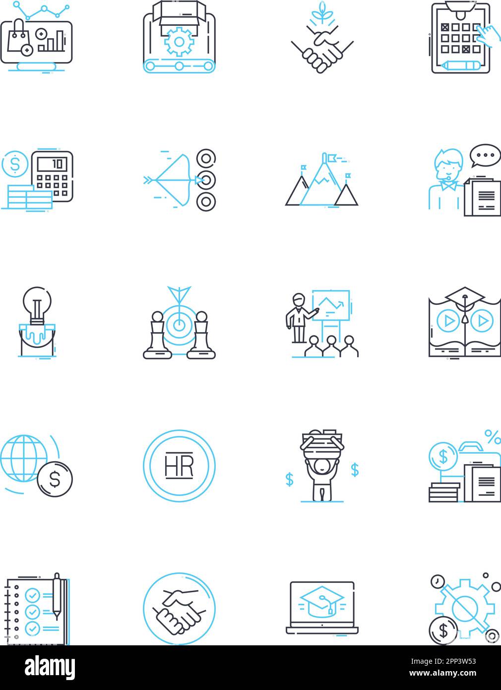 Industrial management linear icons set. Efficiency, Production, Optimization, Manufacturing, Process, Assembly, Operations line vector and concept Stock Vector