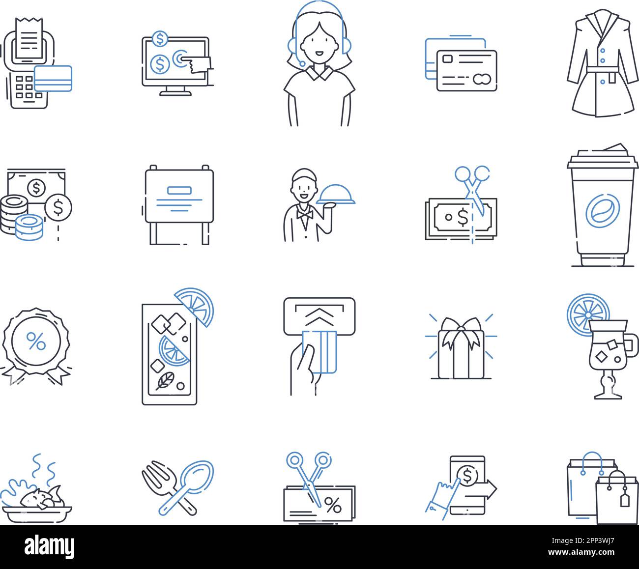 Supermarket line icons collection. Produce, Deli, Bakery, Frozen, Dairy ...